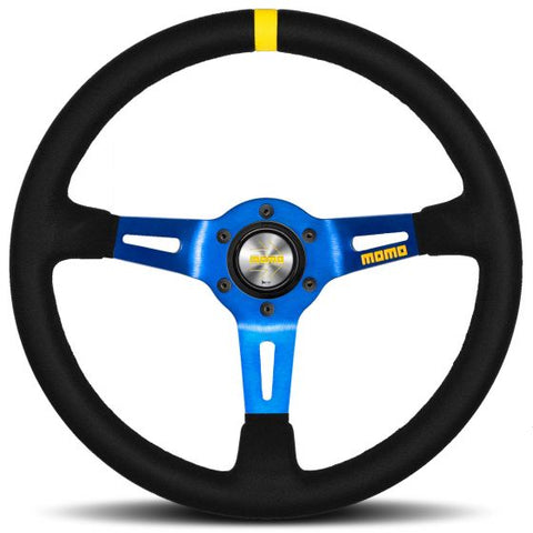 Momo モデル08 ステアリングホイール|Colour:Black / Blue 【 車 4輪 ステアリングホイール ステアリング ホイール steeringwheel ハンドル 内装パーツ 】