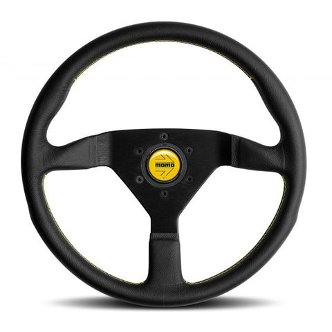 Momo モンテカルロ ステアリング ホイール|Material:Black Leather Yellow Stitching 【 車 4輪 ステアリングホイール ステアリング ホイール steeringwheel ハンドル 内装パーツ 】