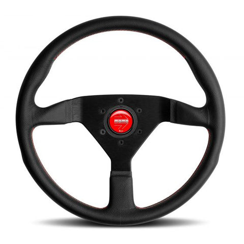 Momo モンテカルロ ステアリング ホイール|Material:Black Leather Red Stitching 【 車 4輪 ステアリングホイール ステアリング ホイール steeringwheel ハンドル 内装パーツ 】